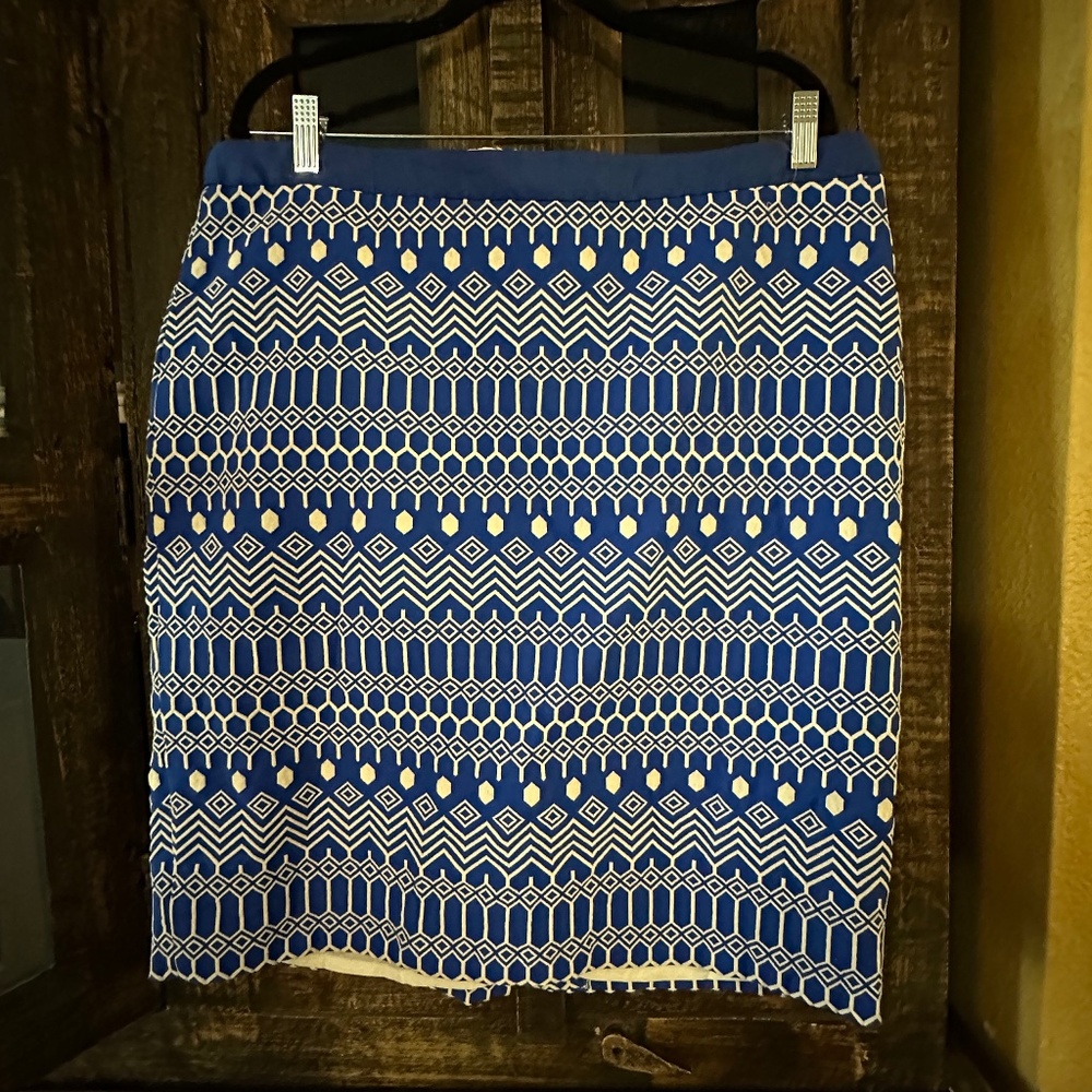 Boden Women's Royal Blue & White Aztec Print Pencil Skirt, Size 18 R